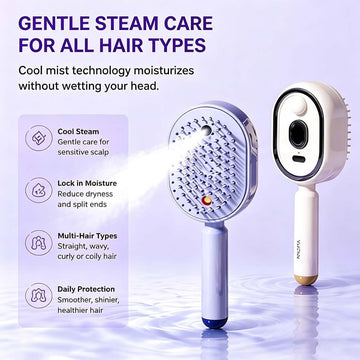Smart Steam Brush And Message Comb | Rechargeable Detangling Tool with Oil